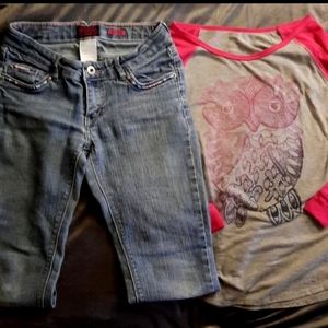 *4 for $28* Cute owl shirt and a pair of old Levis